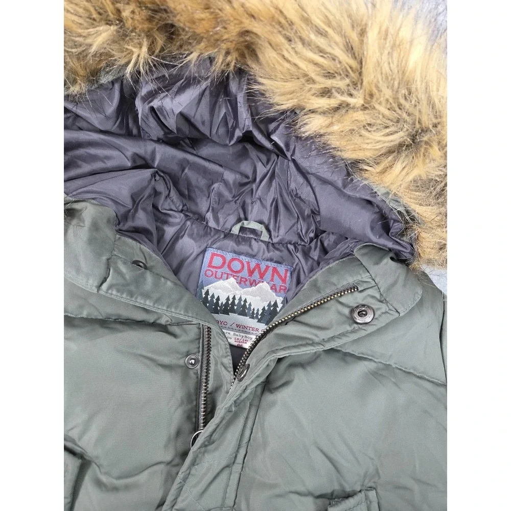 Zara Boys 12-18 Months Down Puffer Coat Jacket Faux‎ Fur Hood Parka Olive Green